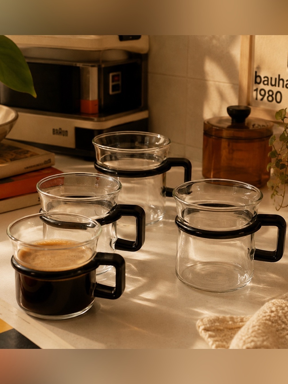 Bodum Espresso Glass Cups – Set of 4 – Black Handles